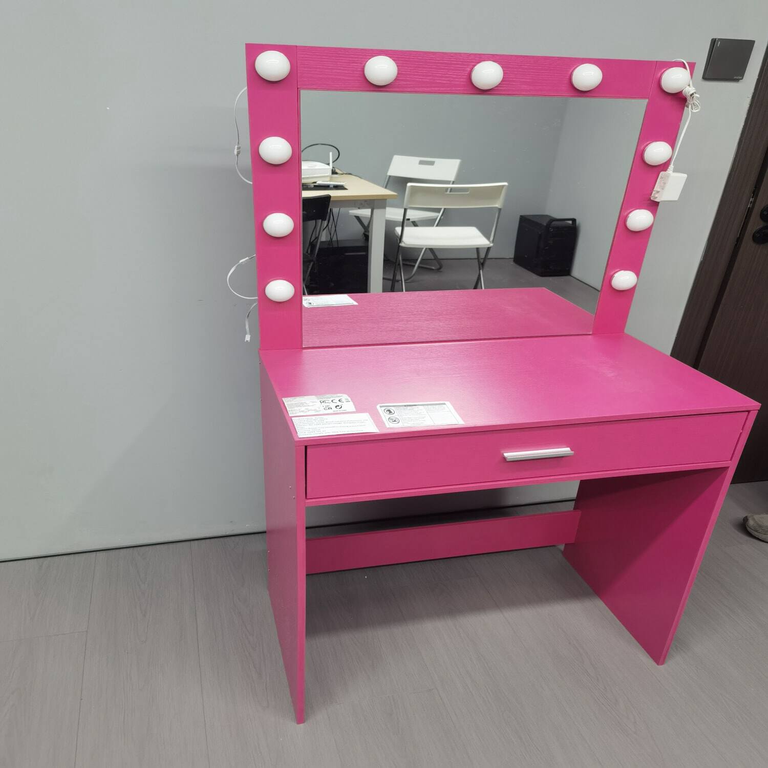 Alt View 1. Lirago - Pink Wood Dressing Table with Mirror Lights 16”D x 28”W x 53”H Dresser Desk 3 Lighting Modes - Pinck.