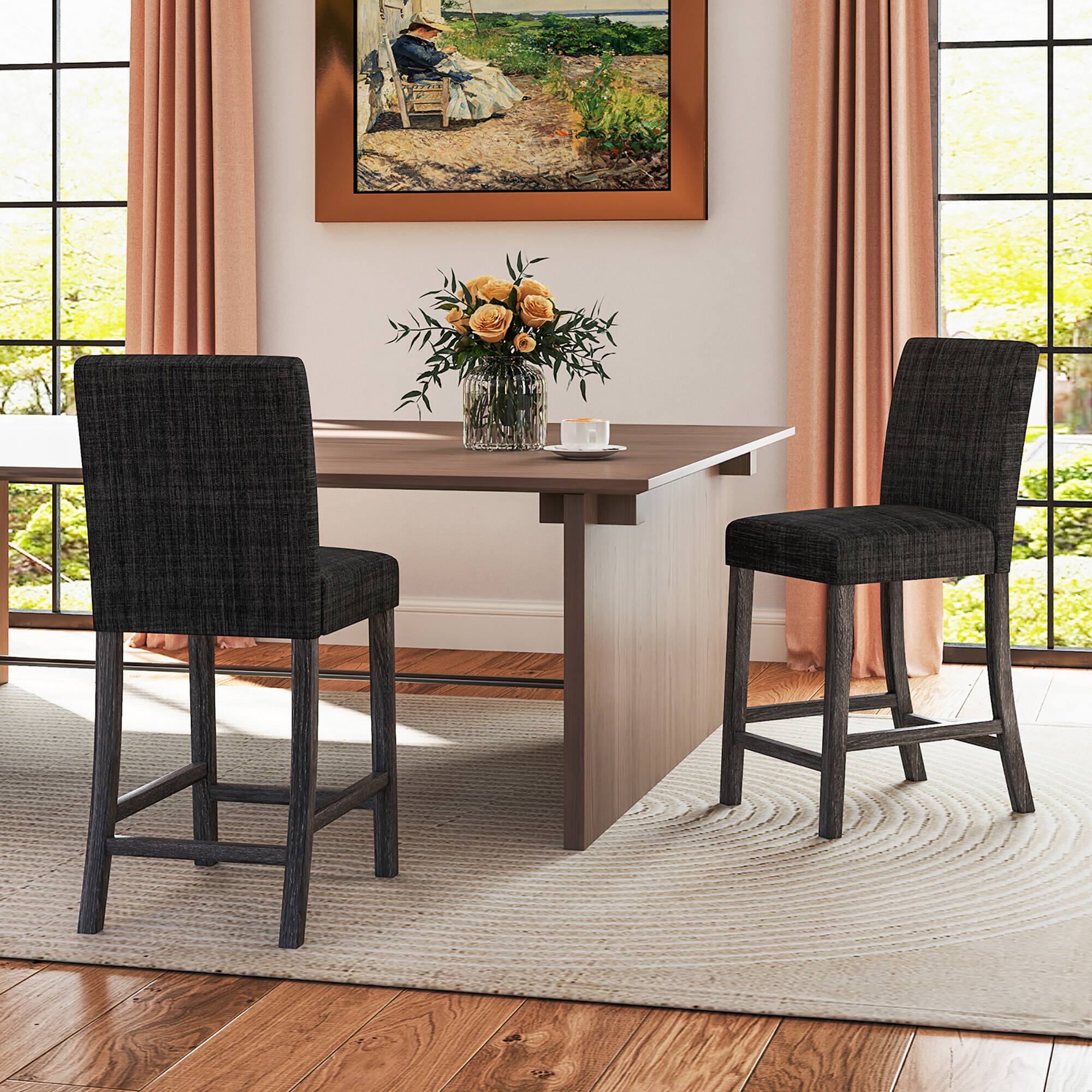 Alt View 3. Gymax - Gymax 2PCS 24.5'' Counter Height Bar Stools Modern Fabric Upholstered Kitchen Chairs Gray - Gray.