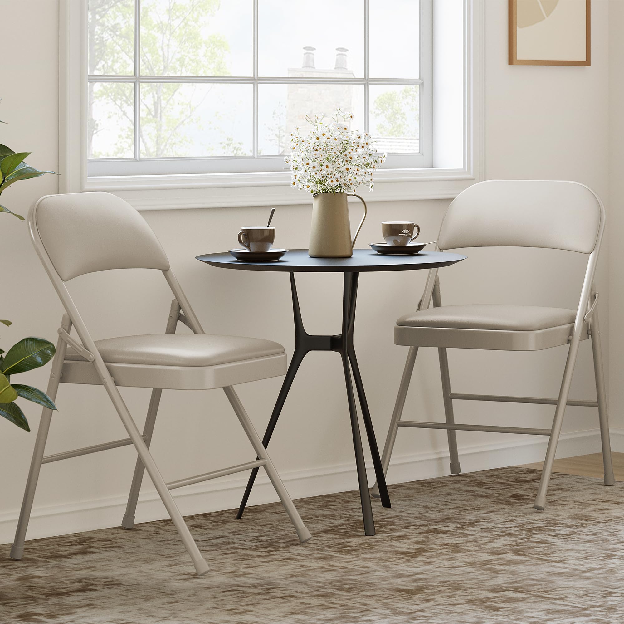 Alt View 2. Acekool - 2 Pack Folding Chairs with Padded Cushions, Padded Foldable Chair Hold Up to 350 Pounds - Beige.