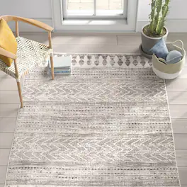 Hivvago - 6.6-ft. x 9-ft. Grey Ivory Chevron Stripe Geometric Boho Style Area Rug - Grey,Ivory