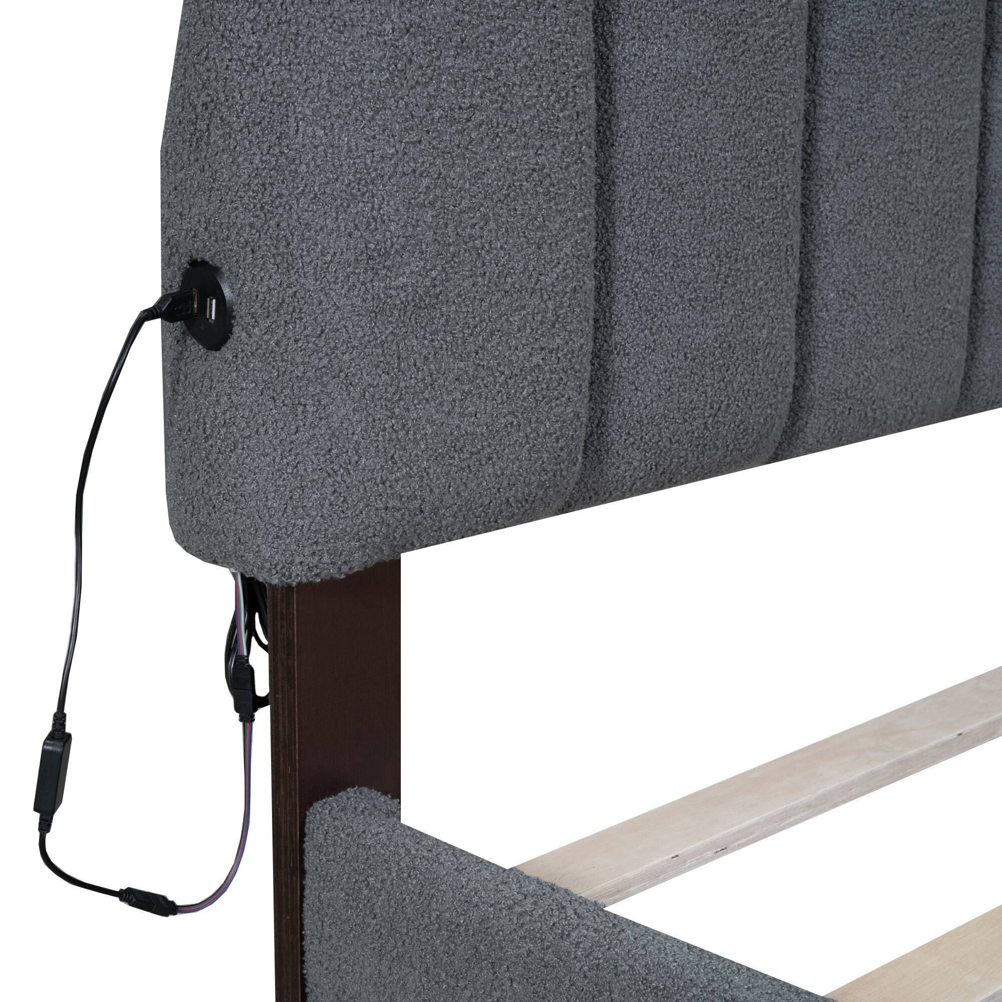 Alt View 5. Tiramisubest - Teddy Fleece Queen Size Upholstered Platform Bed with Drawer, Gray - Gray.