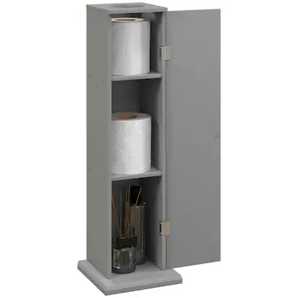 Front. TinyHomie - Toilet Paper Cabinet Small Bathroom Corner Floor Cabinet with Doors and Shelves Thin Storage Bathroom Organizer - Gray.