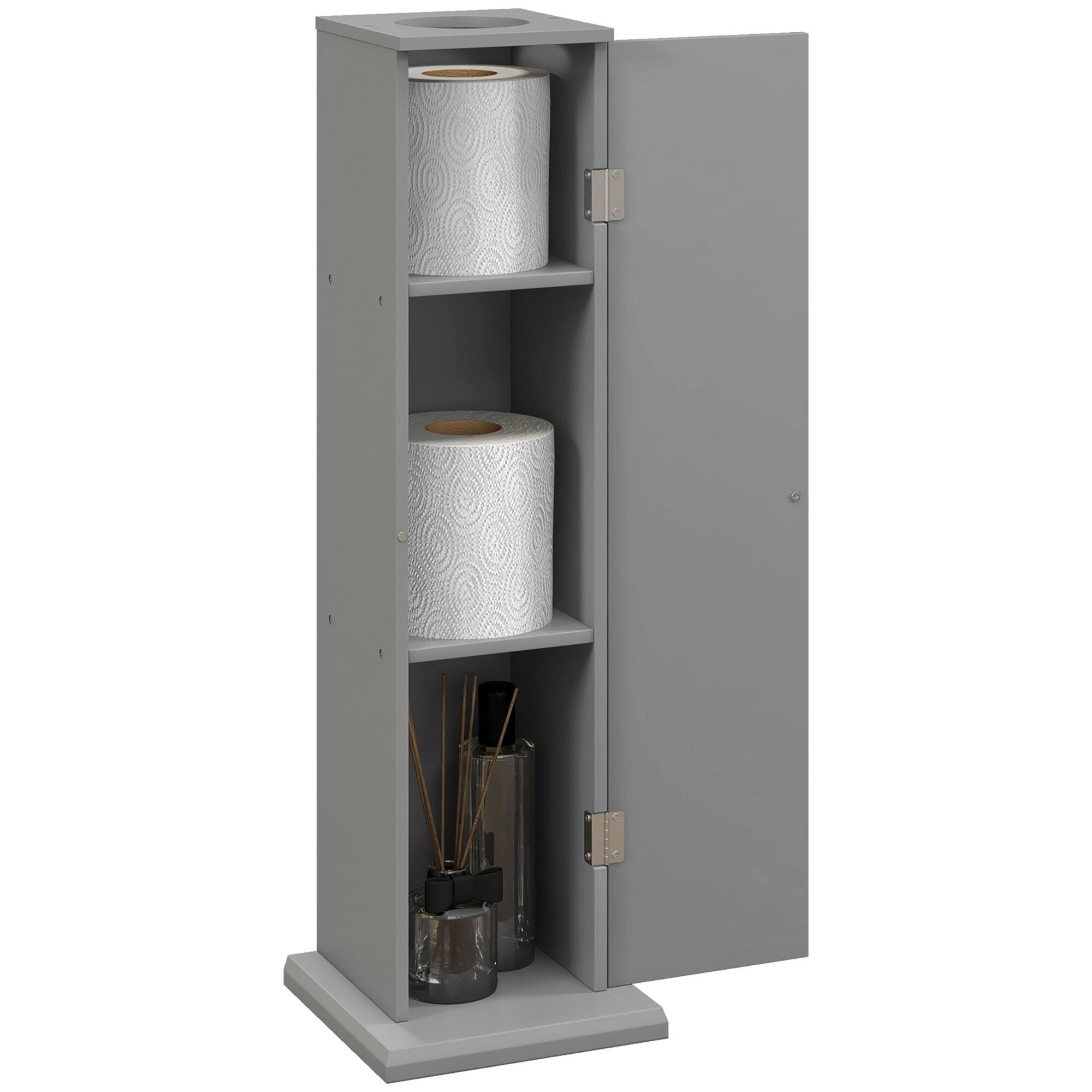 TinyHomie - Toilet Paper Cabinet Small Bathroom Corner Floor Cabinet with Doors and Shelves Thin Storage Bathroom Organizer - Gray