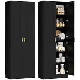 Aheaplus - 80" Arch Kitchen Pantry (2 Sets): 8-Door Wooden Cabinet with Adjustable Shelves, for Multi-Room,Ships in 2 Packages - Black