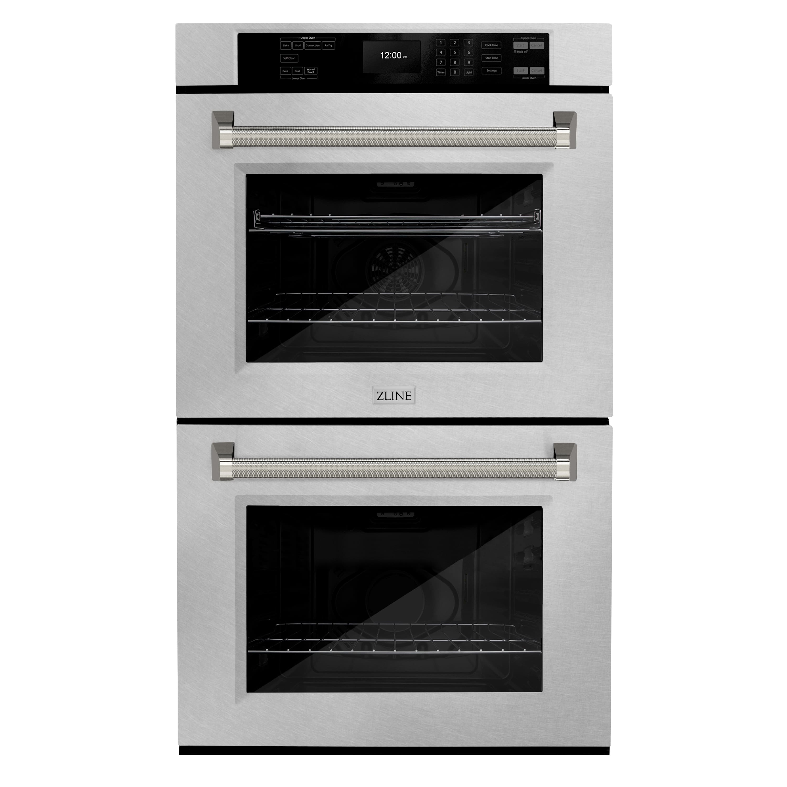 ZLINE - Autograph 30 in. True Convection Double Wall Oven in Satin Steel with Nickel Helix Handles (WADSZ-30-KPN) - Satin Stainless Steel