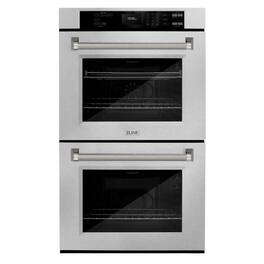 ZLINE - Autograph 30 in. True Convection Double Wall Oven in Satin Steel with Nickel Helix Handles (WADSZ-30-KPN) - Satin Stainless Steel