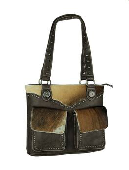 Montana West Trinity Ranch Hair-On Leather Trim Shoulder Tote Bag - Coffee