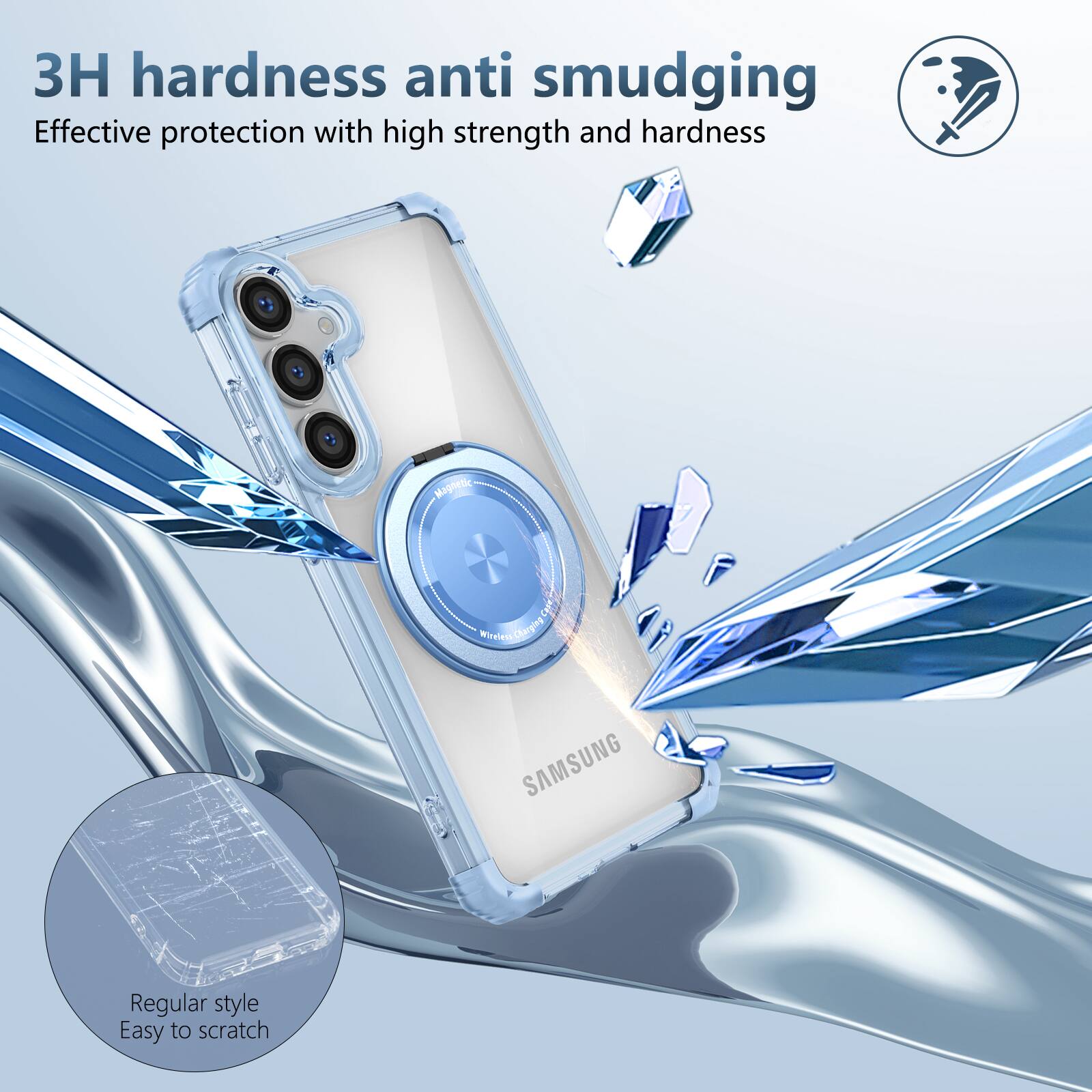 3H hardness anti smudging  
Effective protection with high strength and hardness  
Magnetic  
Regular style  
Easy to scratch