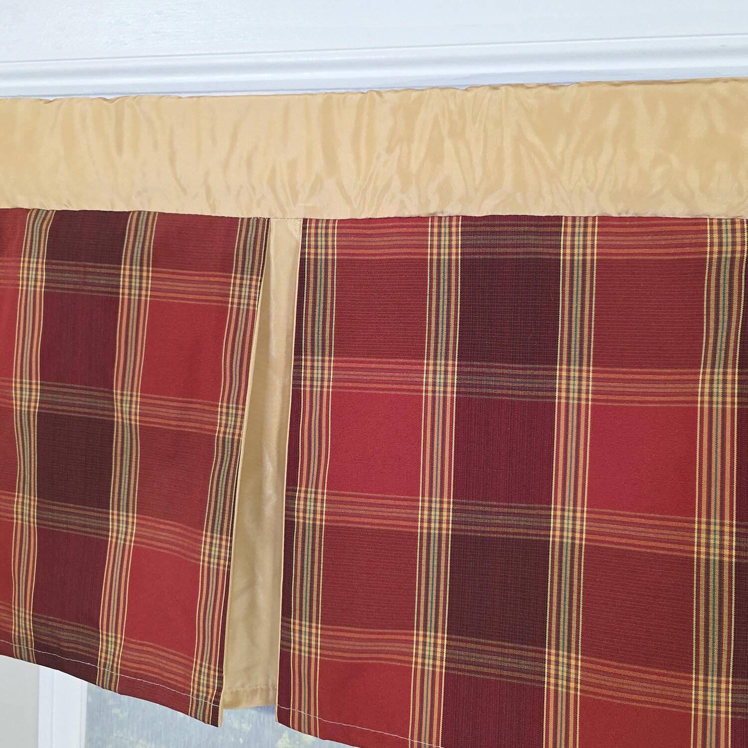 Alt View 2. RLF Home - RLF Home Duncaster Pleated Window Valance 100% Cotton Rod Pocket 50" x 17" Burgundy - Burgundy.
