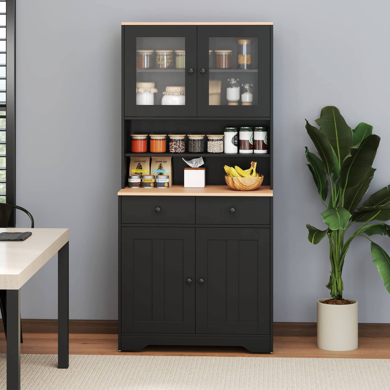 Alt View 3. Costway - Costway Pantry Cabinet 67" Tall Kitchen Floor Cabinet with 2 Removable Shelves 2 Drawers - Black.