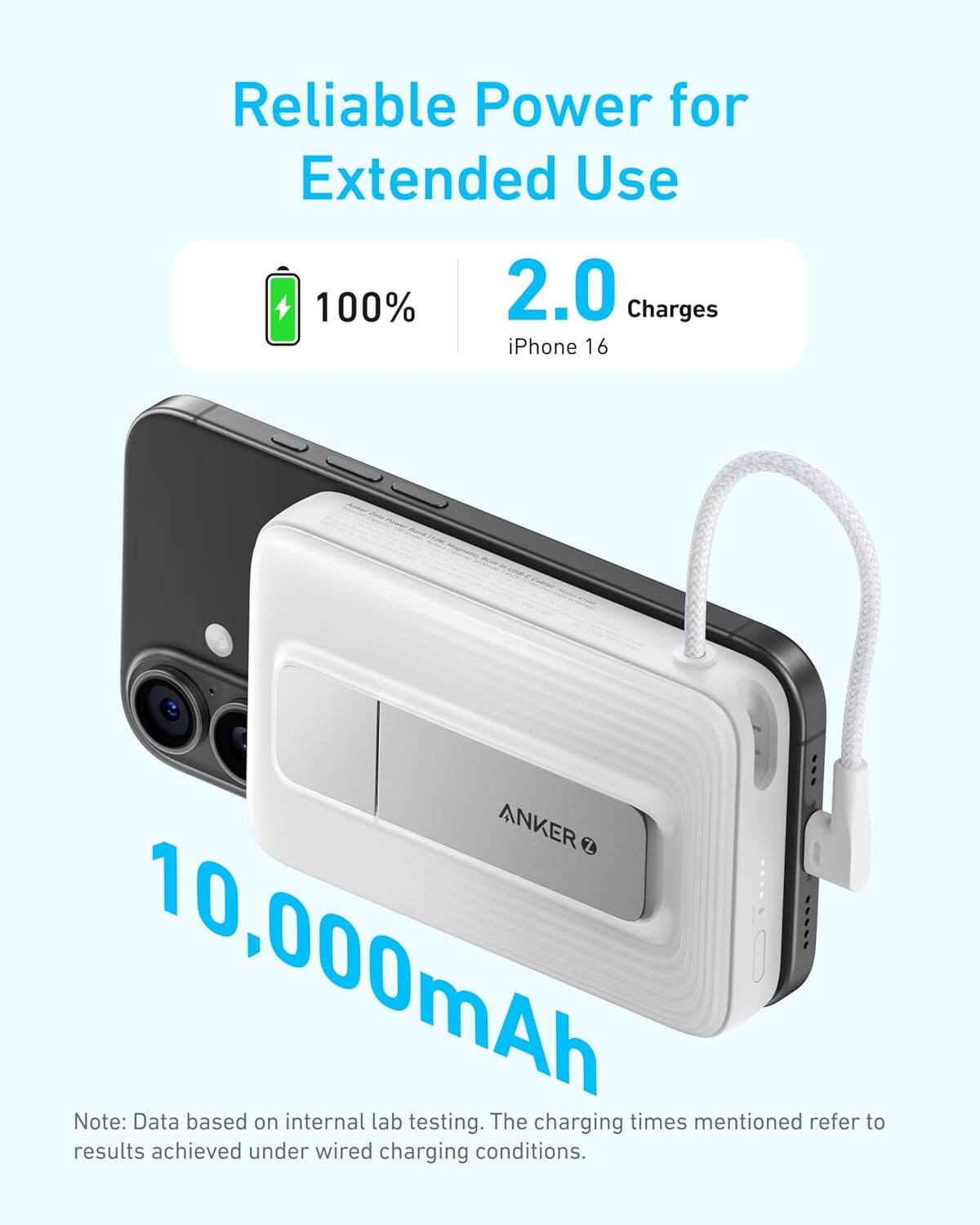 Reliable Power for Extended Use

100% 2.0 Charges iPhone 16

10,000mAh

Note: Data based on internal lab testing. The charging times mentioned refer to results achieved under wired charging conditions.