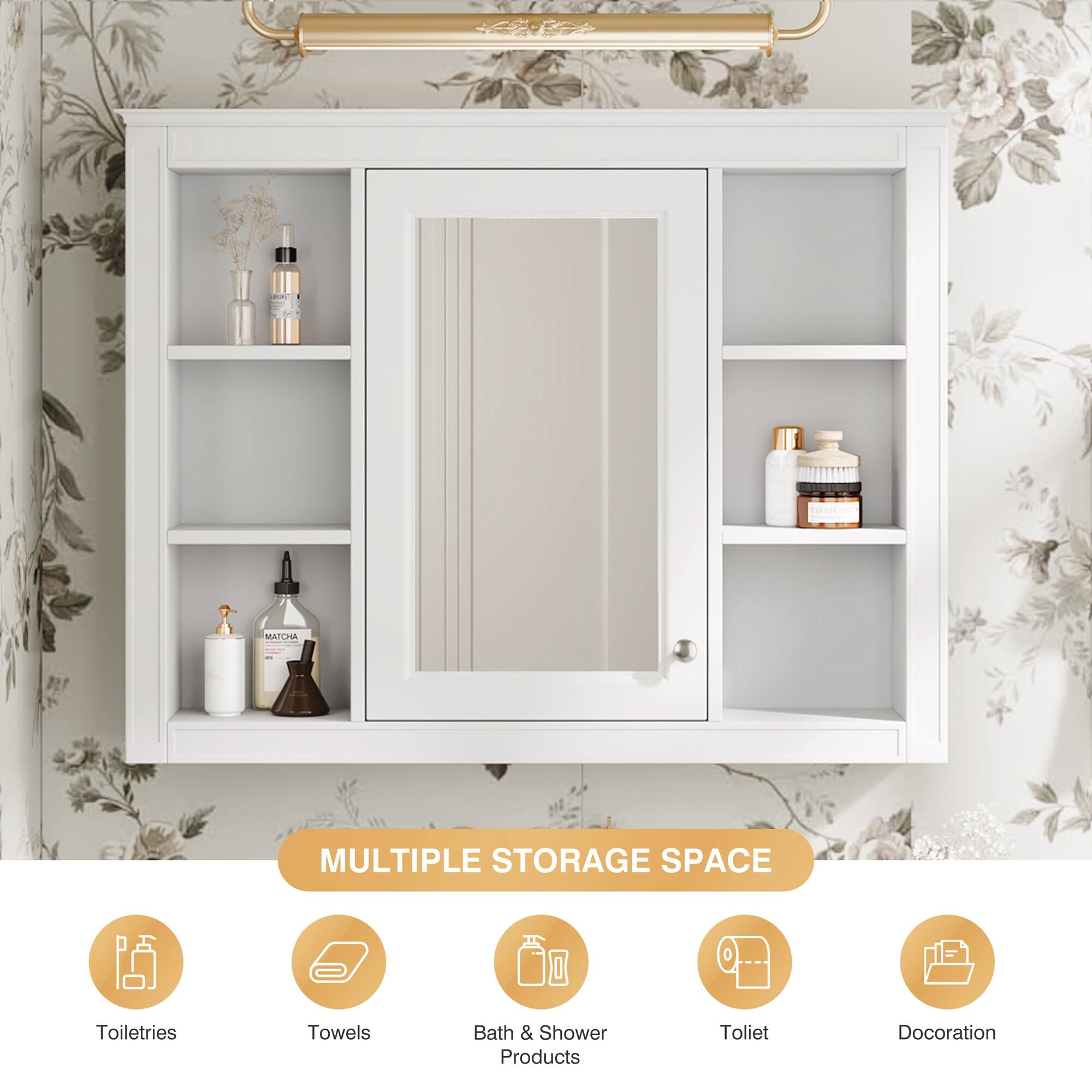MULTIPLE STORAGE SPACE

- Toiletries
- Towels
- Bath & Shower Products
- Toilet
- Decoration