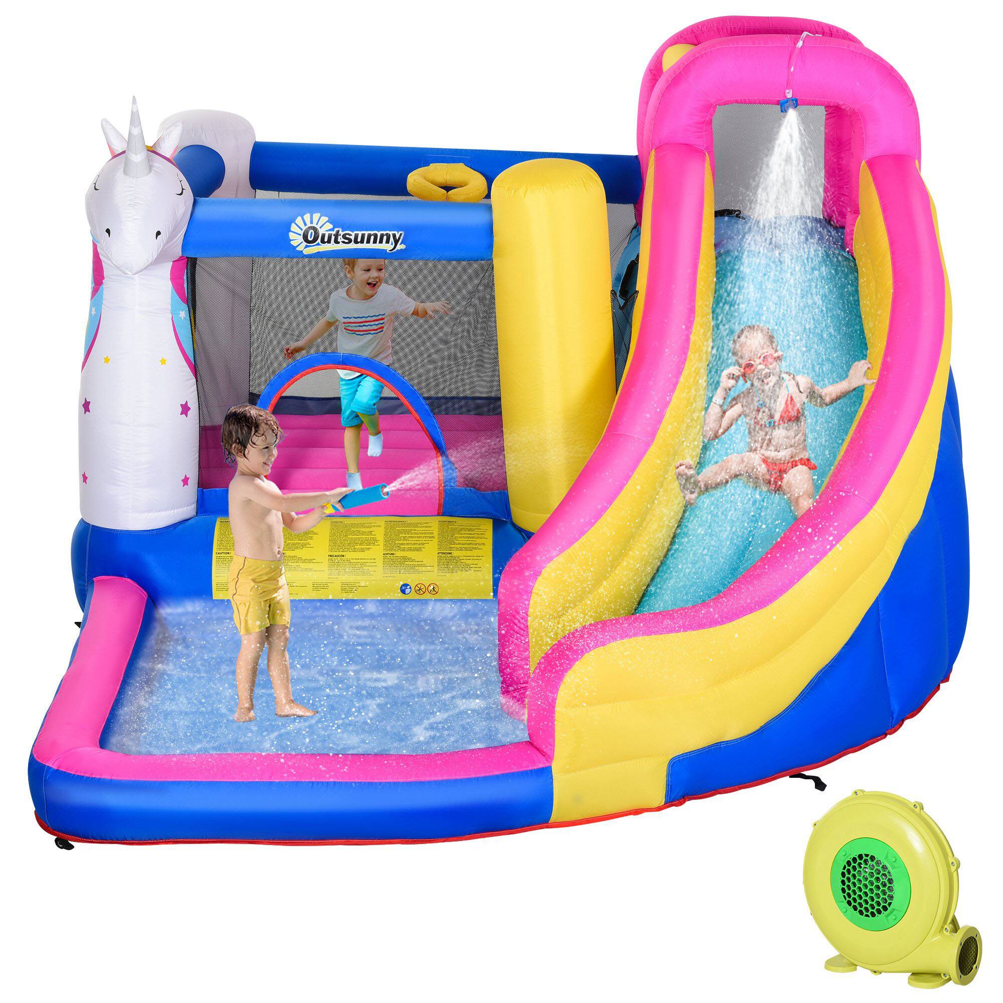 Angle. Loheer - Loheer Unicorn Inflatable Water Slide Bounce House Splash Pool Kids Backyard Water Park Blower Included.