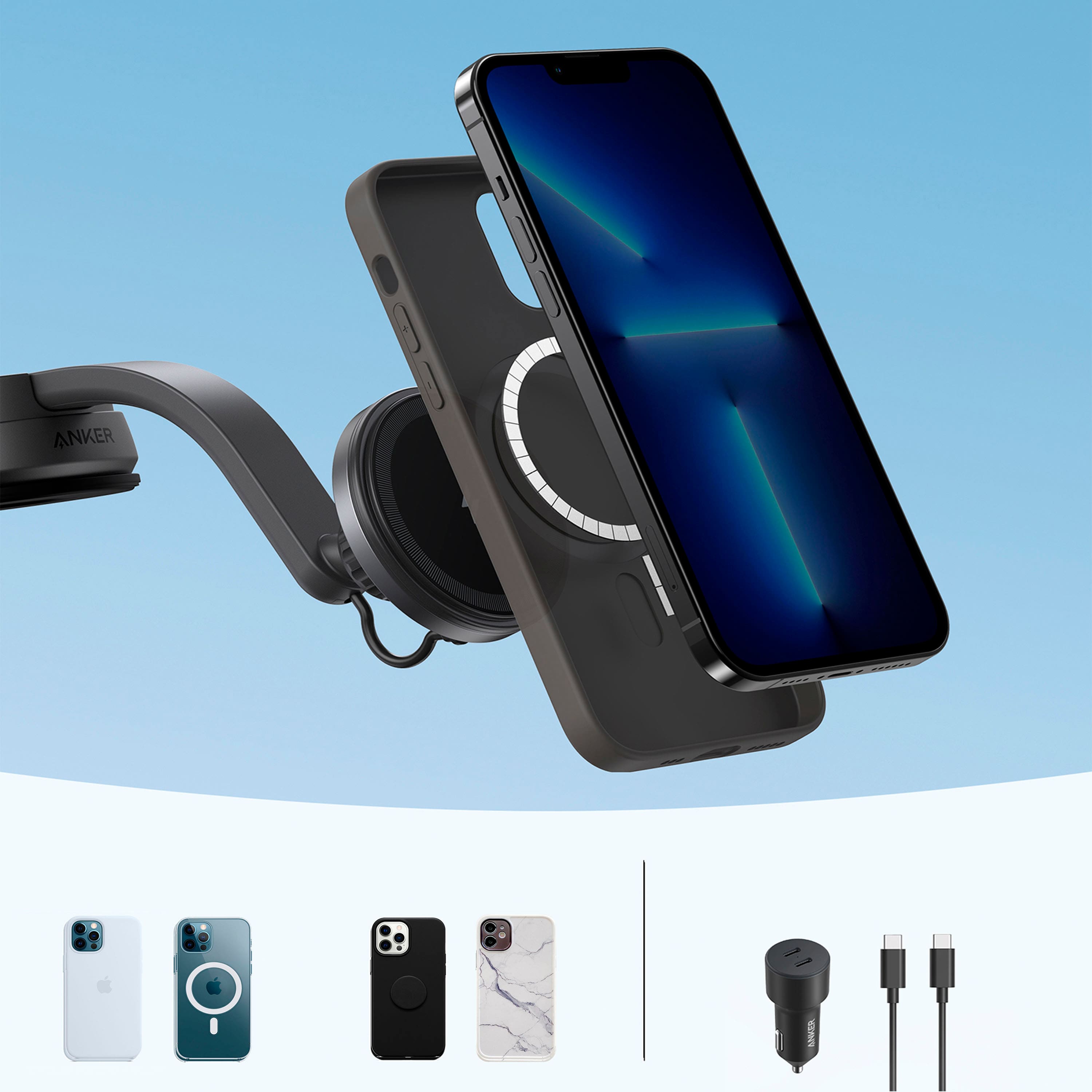 The image features a variety of cell phone cases and accessories, including a case for an iPhone. The cases are displayed in a way that showcases the different designs and colors available. The image also includes a close-up of a phone case, as well as a picture of a phone case on a phone. Additionally, there is a picture of a phone case on a phone stand, emphasizing the versatility of these cases and accessories.