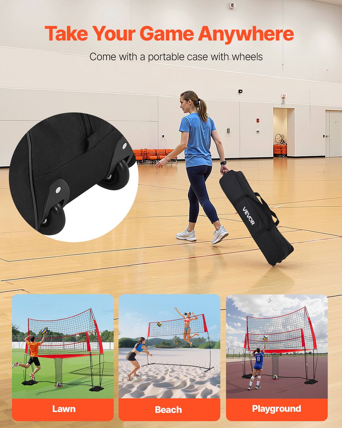 Take Your Game Anywhere

Come with a portable case with wheels

Lawn

Beach

Playground