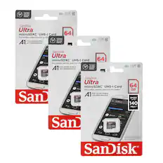 SanDisk Ultra microSDXC™ UHS-I Card 64 GB
For better photos and Full HD Video*
A1 FOR FASTER MOBILE APP PERFORMANCE
Packaged with 20%+ Recycled Material
SPEED UP TO 140 MB/s*
Compatible with SanDisk Mobile Adapter™
USB 3.0 microSDXC™ Card Reader for
FULL HD VIDEO
10