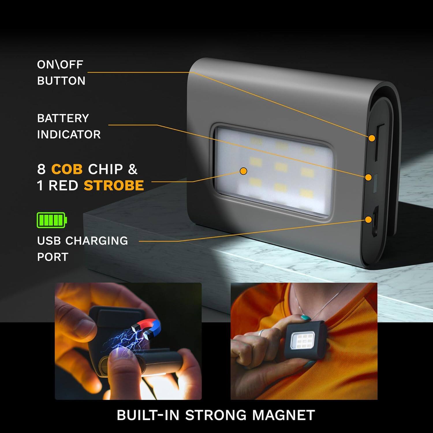 Back. Schertz - 2-Pack USB Rechargeable Reflective Running Lights, Clip-On for Runners (Black).