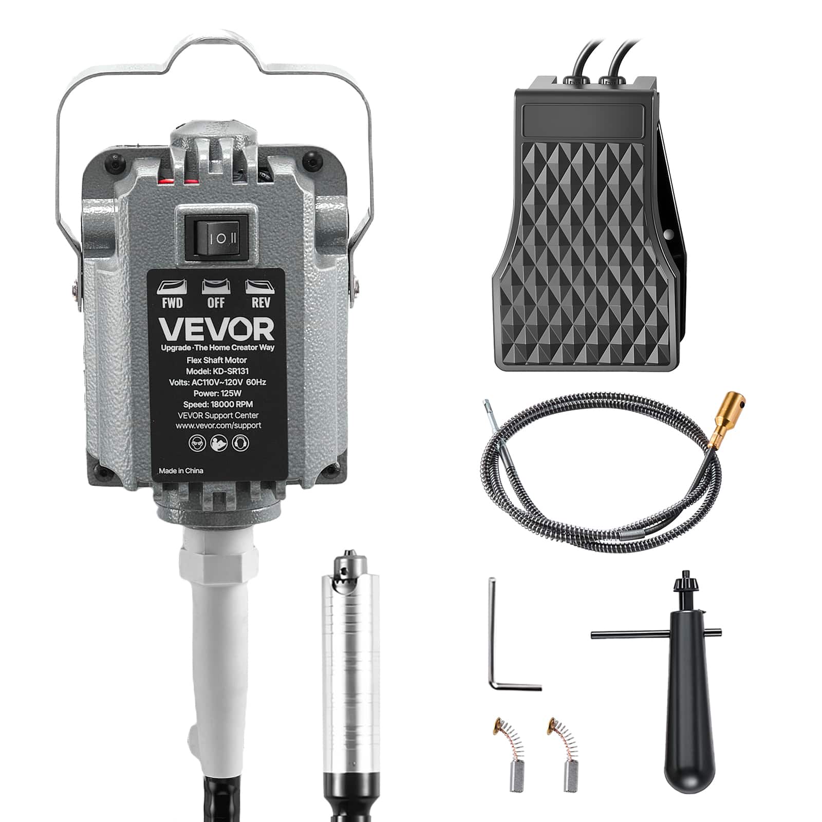 VEVOR - Flex Shaft Grinder, 125W 18000RPM Electric Flex Shaft Rotary Tool, Foot Pedal Control Hanging Carver Grinder - Gray-black