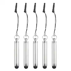 Front. Unique Bargains - 5pcs Metallic Stylus Pen Retractable Aluminum Alloy Mini Capacitive Pens for Universal All Touch Screen Devices - Grey.