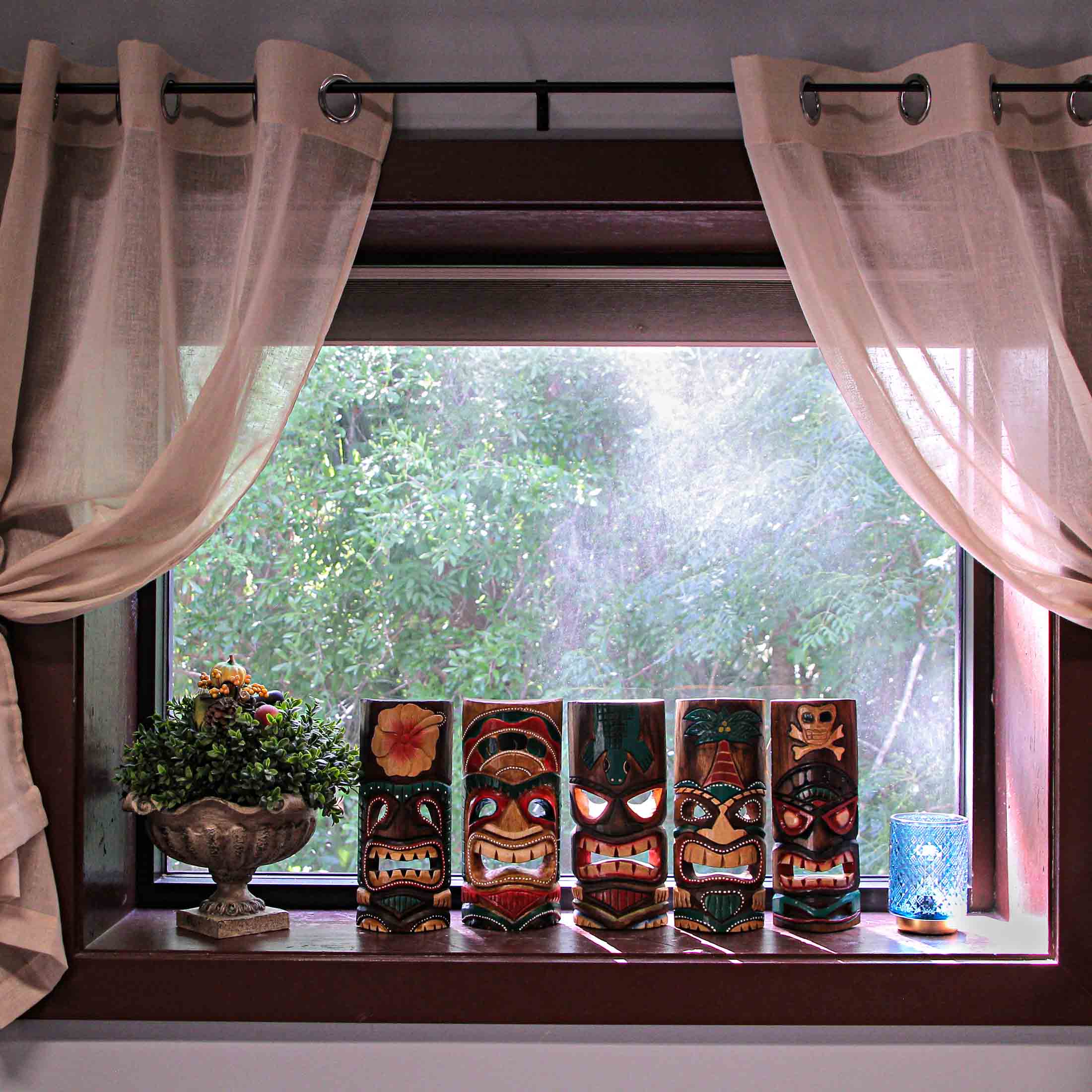 Alt View 3. Zeckos - Set of 10 Hand-Carved Tropical Island Style Tiki Masks Decorative Wall Hangings - Multicolored.