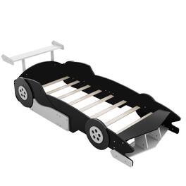 GOODSILO - Twin Size Youth Race Car Themed Platform Bed with Side Rails and Decorative Wheels - Black