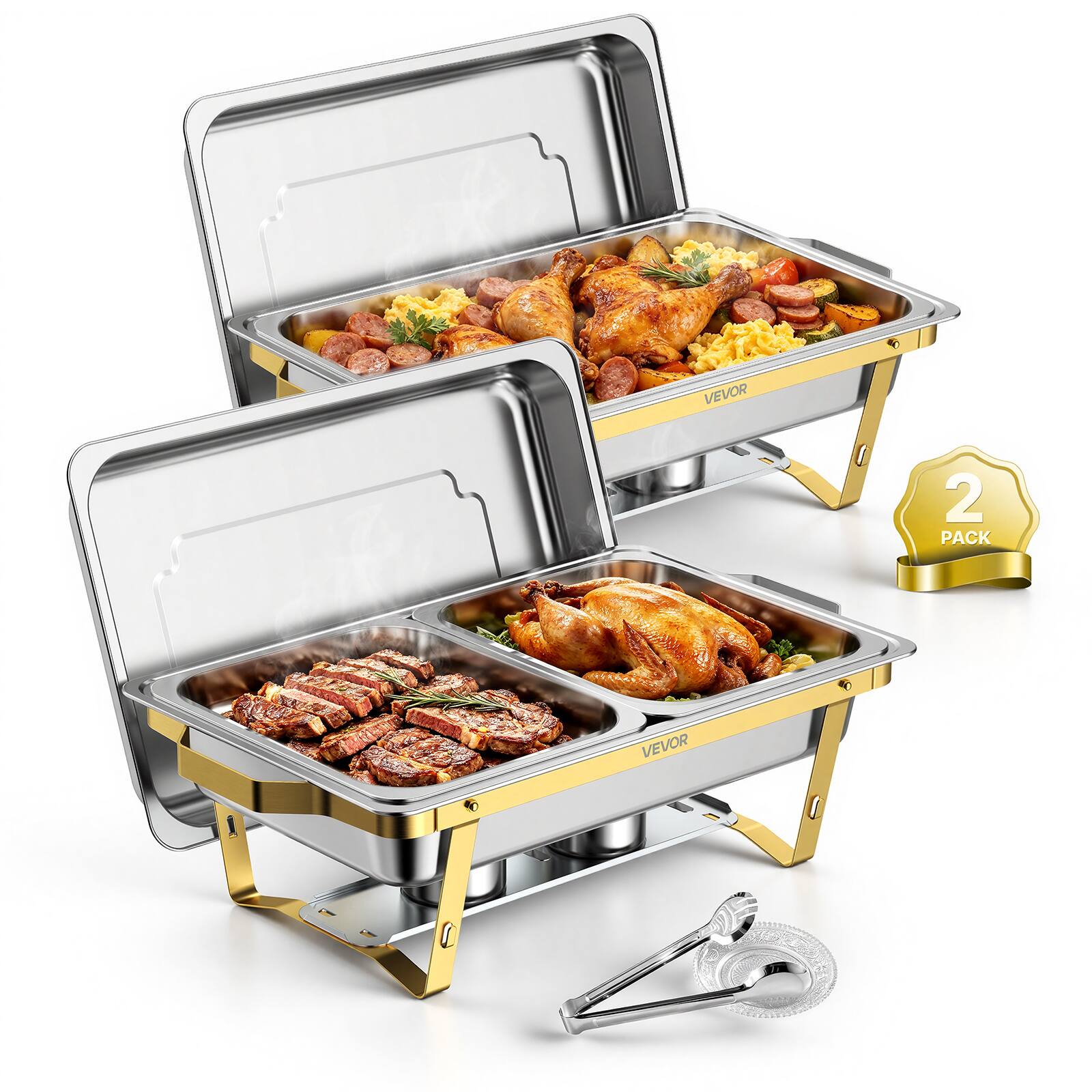 VEVOR 2 Packs Chafing Dishes for Buffet Set, 9QT Stainless Steel Chafer ...