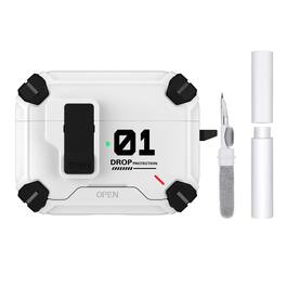 Dteck - Case for AirPods Pro 3 with Carabiner and Cleaning pen, Slim Rugged Shockproof Protective Cover Built-in Stand - White