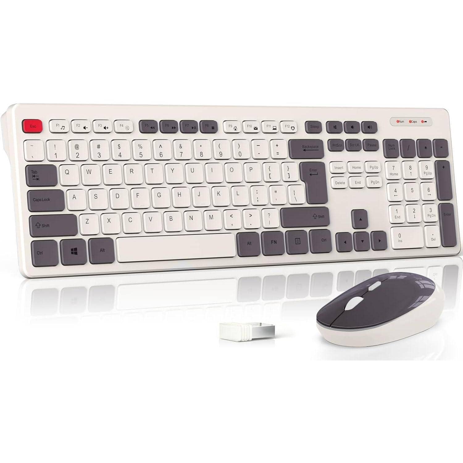 Comfort Essence - Wireless and Mouse Silent Full-Size Retro Computer Combo with Number Pad & Long Life 1600 DPI USB Cordless - Default