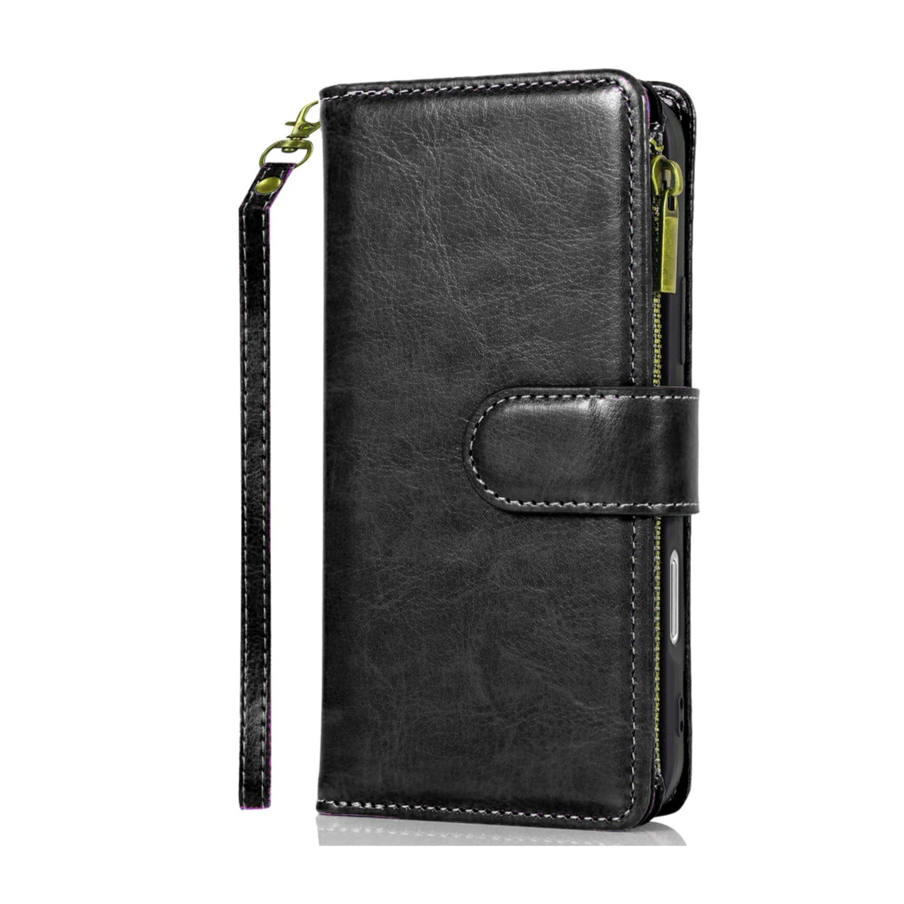 Back. Kitcheniva - PU Leather Phone Wallet Phone Case With Zipper Tempered Glass For iPhone 17 Black - Black.