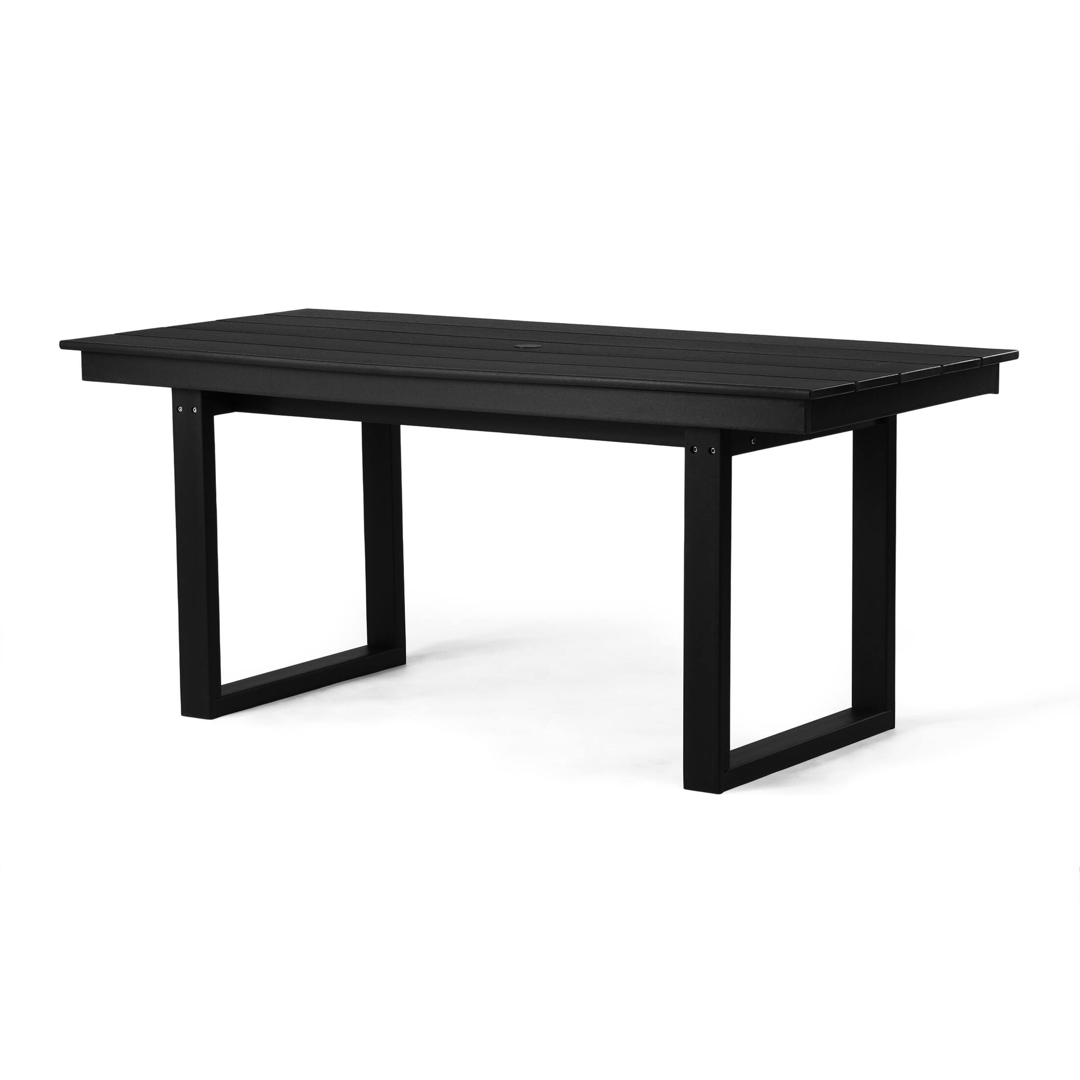 Left. WestinTrends - WestinTrends Paloma 68" Outdoor HDPE Modern Rectangular Patio Dining Table With Umbrella Hole - Black.