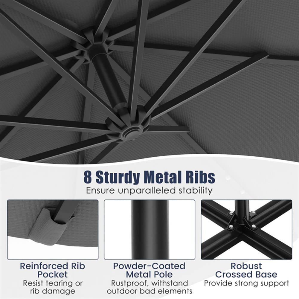 8 Sturdy Metal Ribs Ensure unparalleled stability

- Reinforced Rib Pocket: Resist tearing or rib damage
- Powder-Coated Robust Metal Pole: Rustproof, withstand outdoor bad elements
- Crossed Base: Provide strong support