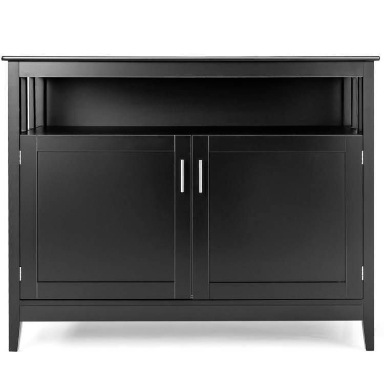 Angle. Hivvago - Black Wood 2-Door Dining Buffet Sideboard Cabinet with Open Storage Shelf - Black.