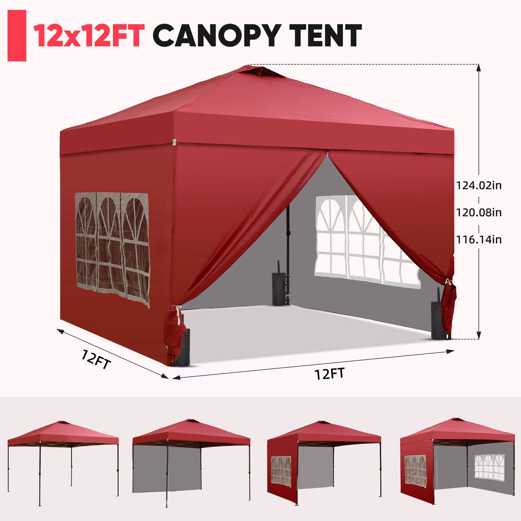 12x12FT CANOPY TENT

124.02in  
120.08in  
116.14in  
12FT  
12FT