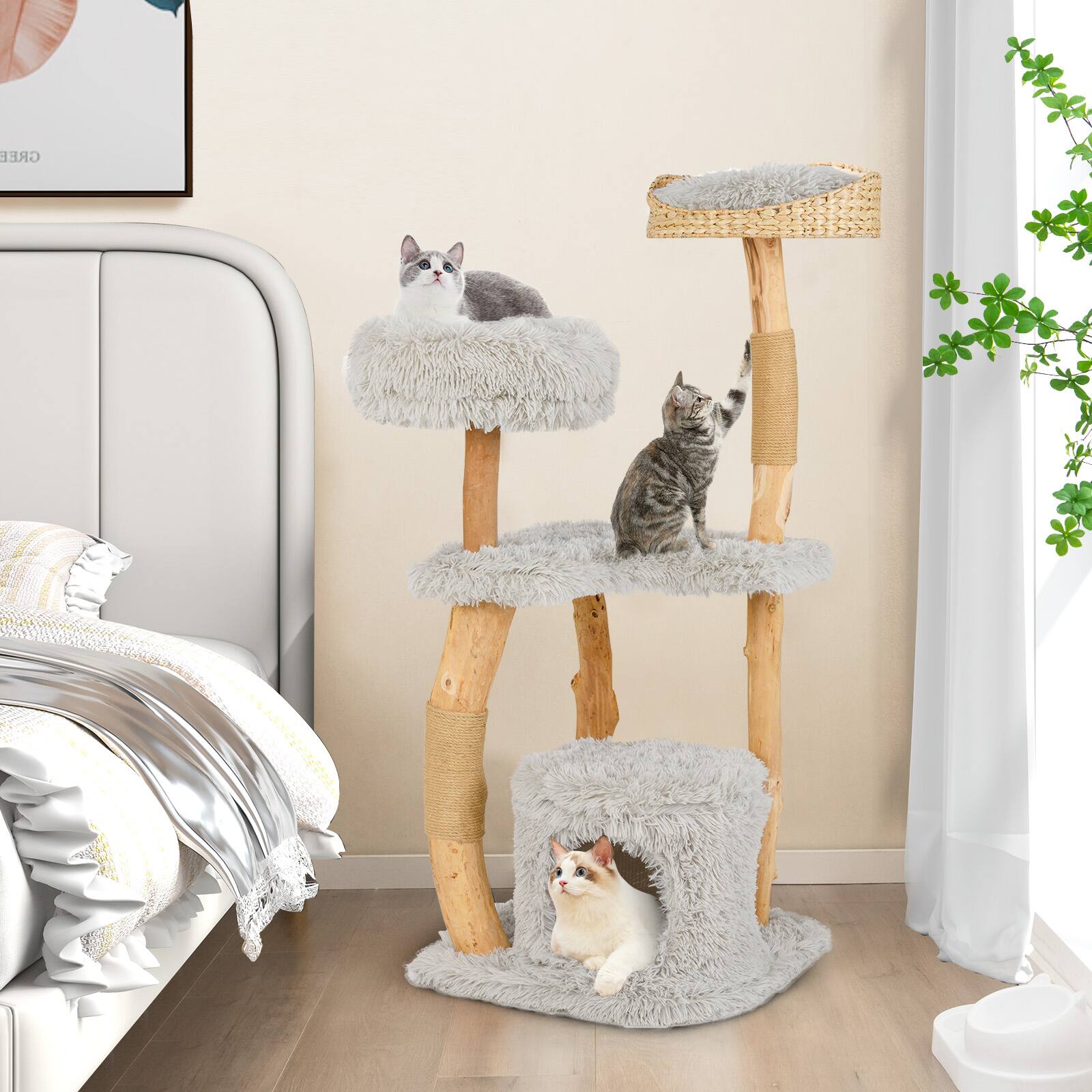 Alt View 3. Gymax - Gymax 49'' Tall Wooden Cat Tree Solid Wood Cat Tower w/ Jute Scratching Posts - GYM17495.