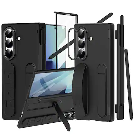 Front. Dteck - For Samsung Galaxy Z Fold8 Ultra Case Built-in Screen Protector Shockproof Pen Slot Silicone Wristband Hinge Cover+Pen - Black.