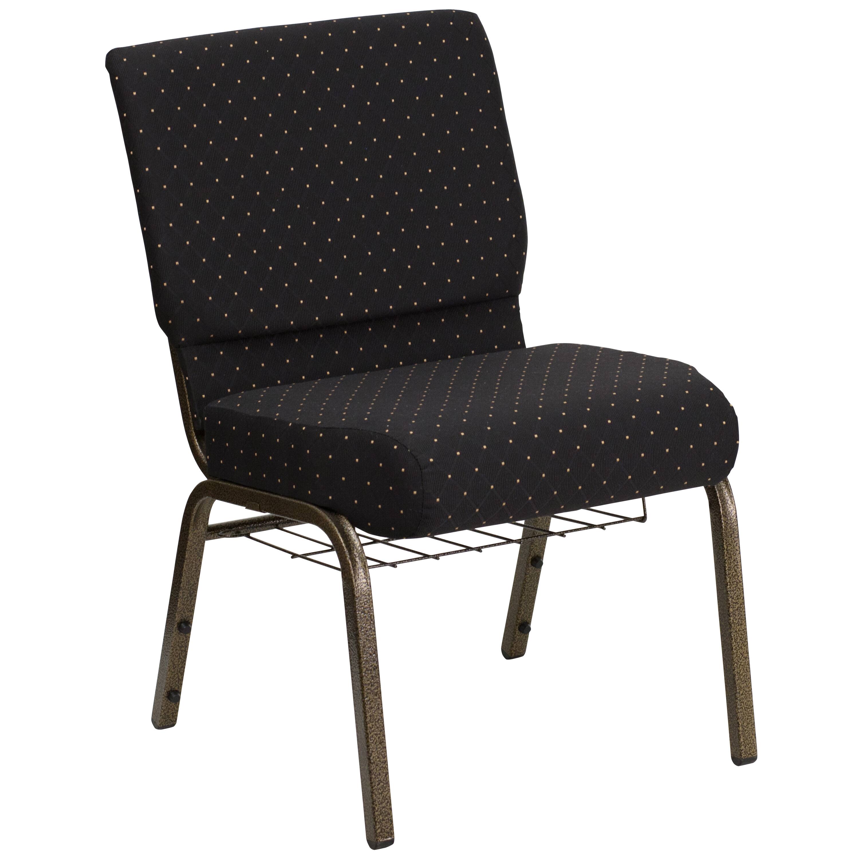 Alt View 6. Emma + Oliver - 4 Pack 21''W Church Chair with Book Rack - Black Dot Patterned Fabric/Gold Vein Frame.