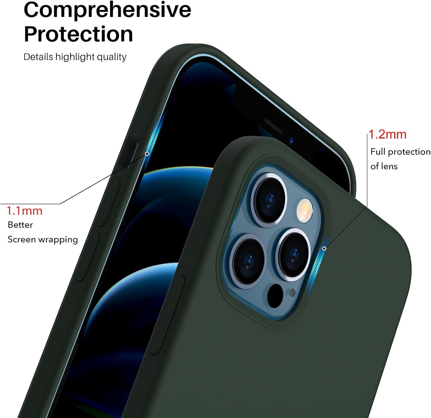 Comprehensive Protection Details highlight quality 1.2mm Full protection of lens 1.1mm Better Screen wrapping