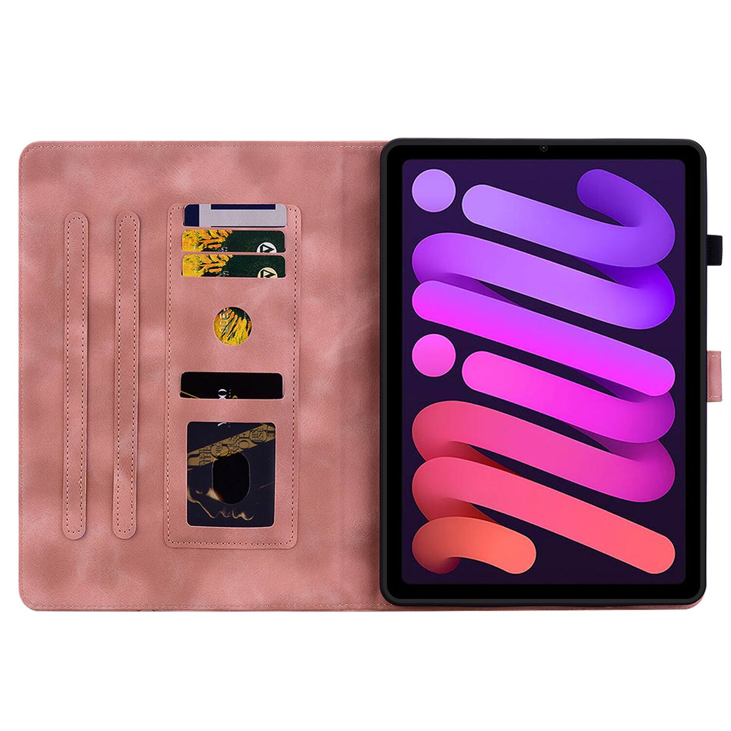 Angle. Dteck - Case for Apple iPad mini (A17 Pro) 2024 & iPad mini 6th Gen 8.3" 2021,Embossed Pattern PU Leather Flip Card Holder Cover - Pink.
