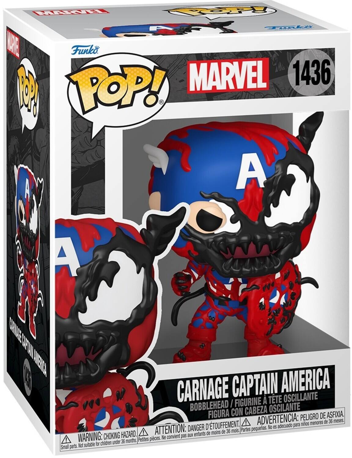 MARVEL 1436 M POP! Funko. CARNAGE CAPTAIN AMERICA FIGURINE TTE OSCILANTE BOBBLEHEAD I OSCILANTE FIGURA CON CABEZA ASFIXIA ADVERTENCIA: PELIGRO DE menores de 36 meses D'TOUFFEMENT. adecuado para nios DANGER pequerias. No es HAZARD. ATTENTION: aux enfants de moins de 36 mois. Partes WARNING: CHOKING Petites pieces. Ne convient pas children under 36 months. Not suitable for Small parts.