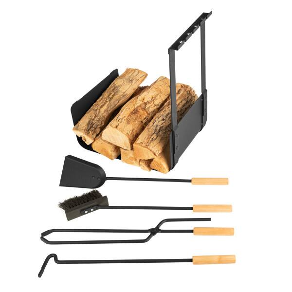 Back. Lavish Home - 5PC Fireplace Tool Set with Firewood Rack Stand.
