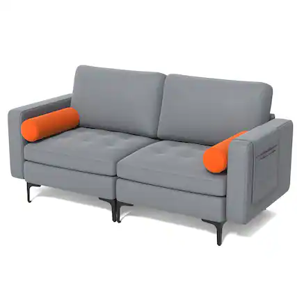 Front. Costway - Costway Modern Loveseat 2-Seat Sofa Couch w/ 2 Bolsters Side Storage Pocket Ash - Ash Gray,Orange.