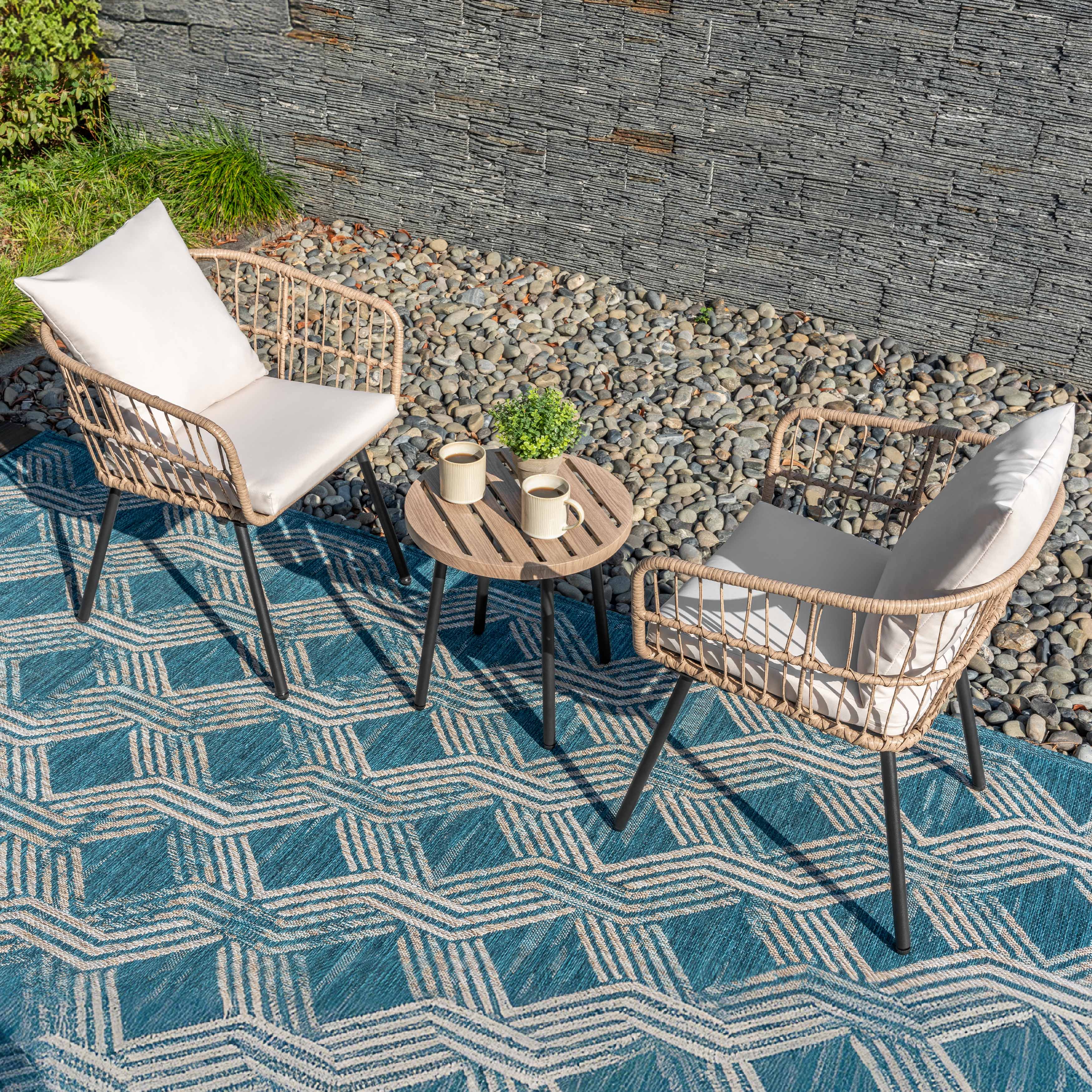 Left. Nuu Garden - 3-Piece Metal and PE Wicker Patio Bistro Set with Soft Cushions - Beige.