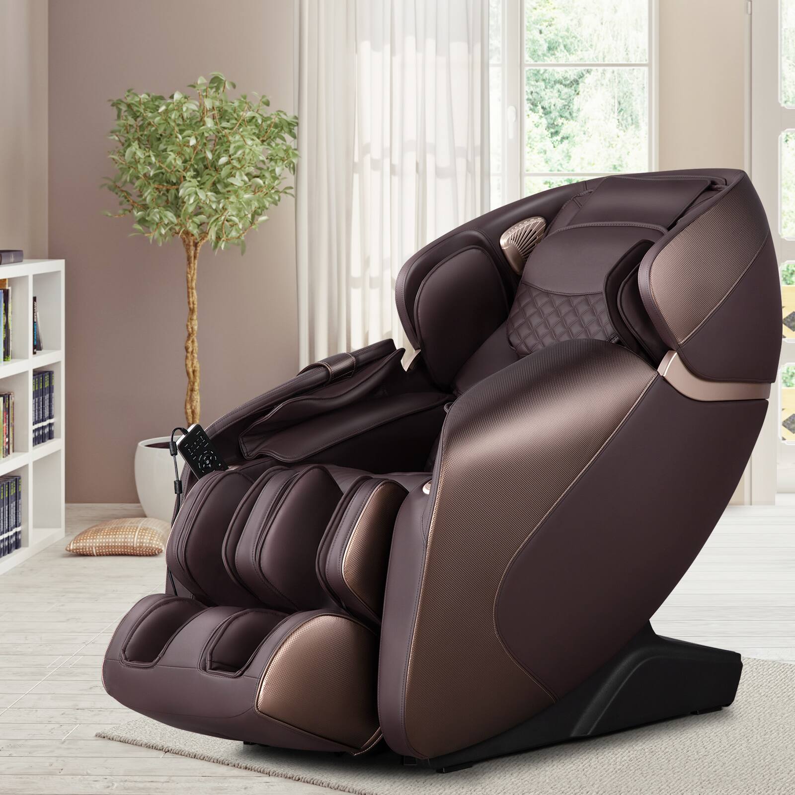 Alt View 1. Relaxe - Relaxe Zero Gravity Shiatsu Massage Chair With Cushion (SL-Track) Brown - Brown.