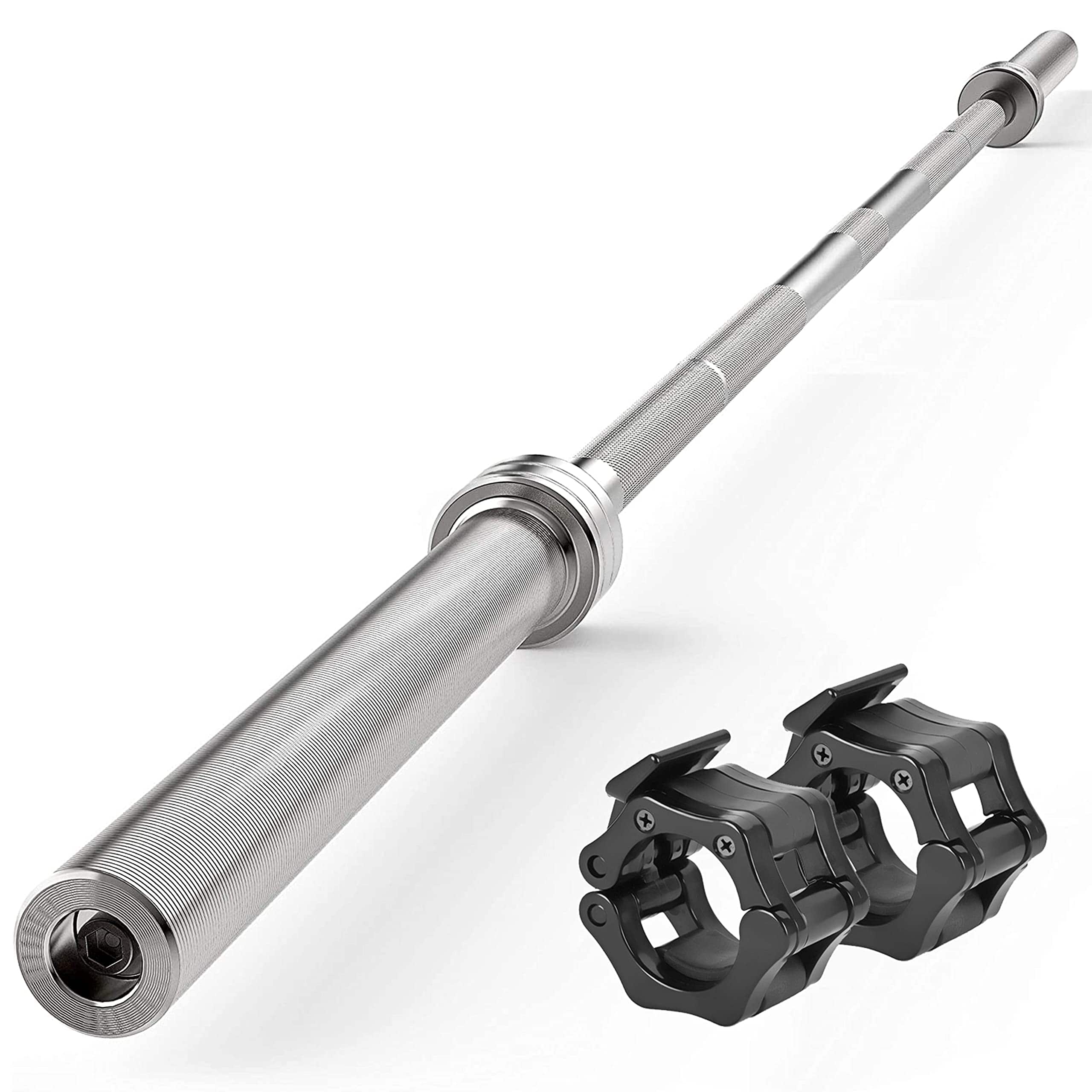 SereneLife - Olympic Chrome Barbell Steel Bar, 7-Foot Weight Straight Solid Iron Weighted Workout Bar For Weightlifting - Stainless Steel