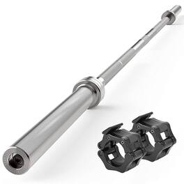SereneLife - Olympic Chrome Barbell Steel Bar, 7-Foot Weight Straight Solid Iron Weighted Workout Bar For Weightlifting - Stainless Steel