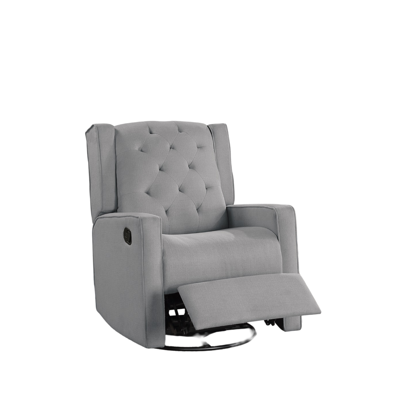 Angle. TinyHomie - Contemporary Dark Gray Color Polyfiber Swivel Recliner Chair 1pc Manual Motion Wing Back Tufted Cushion - DARK GREY.