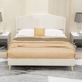 LUCKY ONE - Full Size Velvet Upholstered Bed Frame - Beige