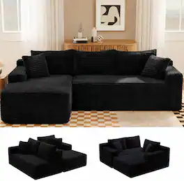 Anysun - 106.3" Modular Left Facing Cloud Combination Sofa – L-Shaped Living Room Sofa with Recliner, Modern Minimalist Design - Black