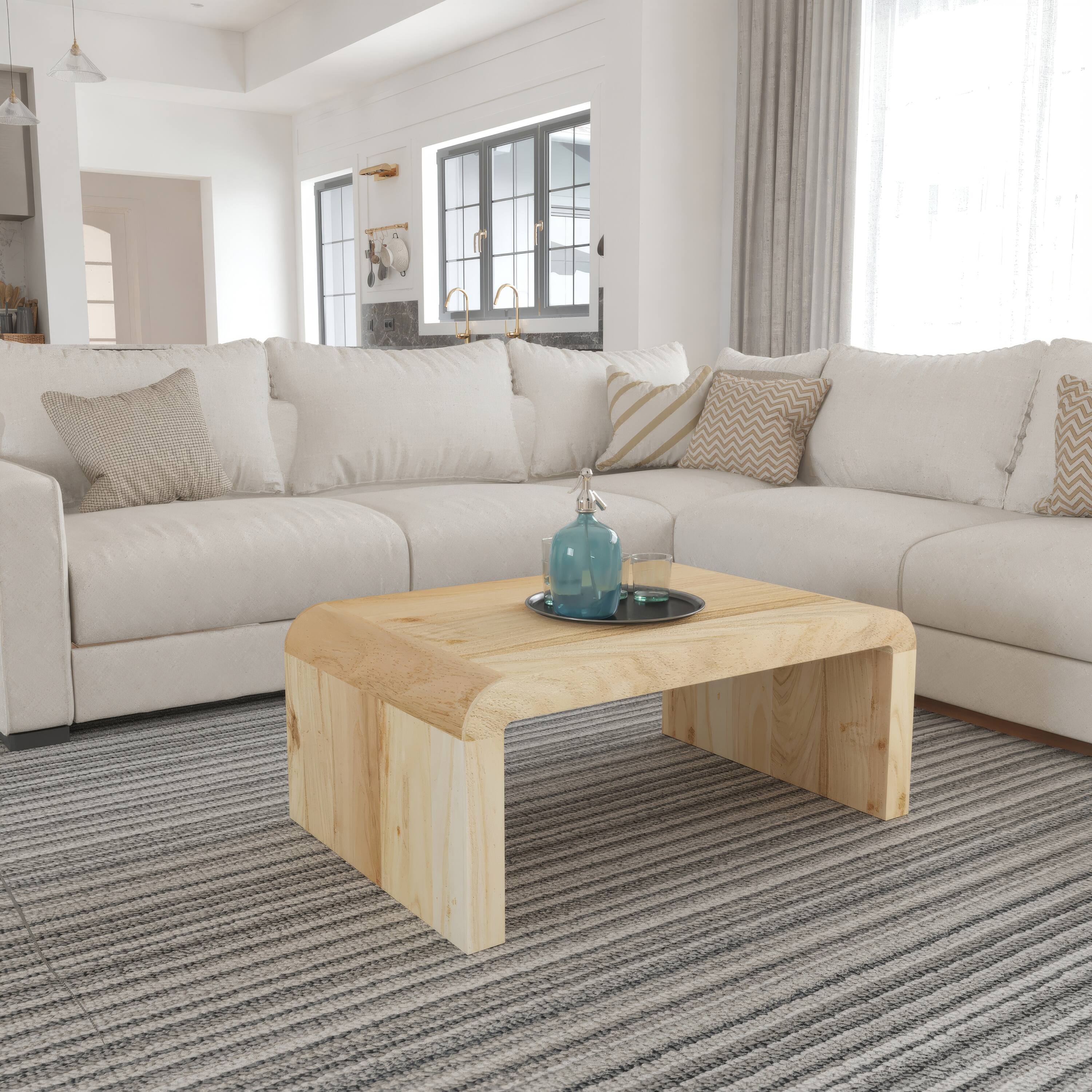 Alt View 10. Manhattan Lane - Cascade 36 Inch Coffee Table, Handcrafted Natural Acacia Wood, Rectangular Curved Waterfall Top - Brown.