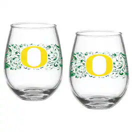 Indigo Falls - Oregon Ducks Two-Pack 15oz. Floral Stemless Glass Set - Multicolor
